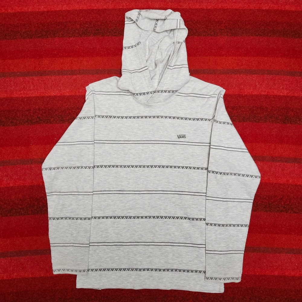 Vans Y2K Skater Grey Striped Waffle Knit Hoodie Long Sleeve Tee Mens M Surf‎